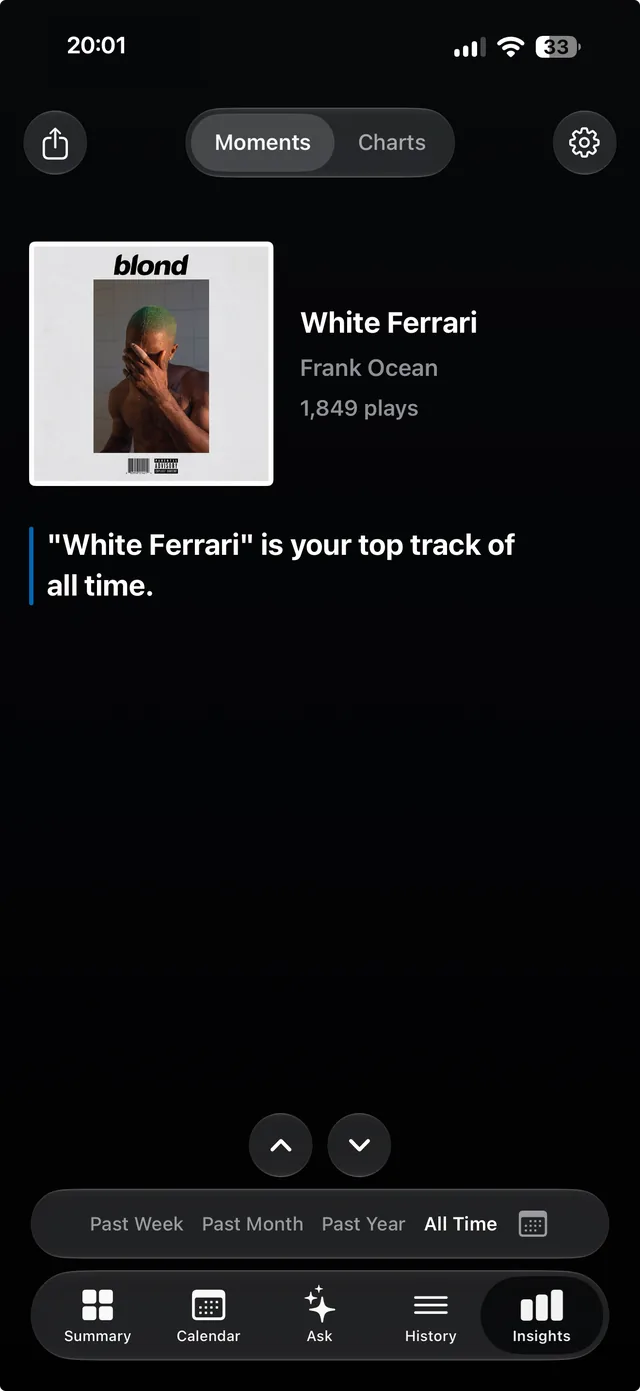 Played Moments screen showing total listening time